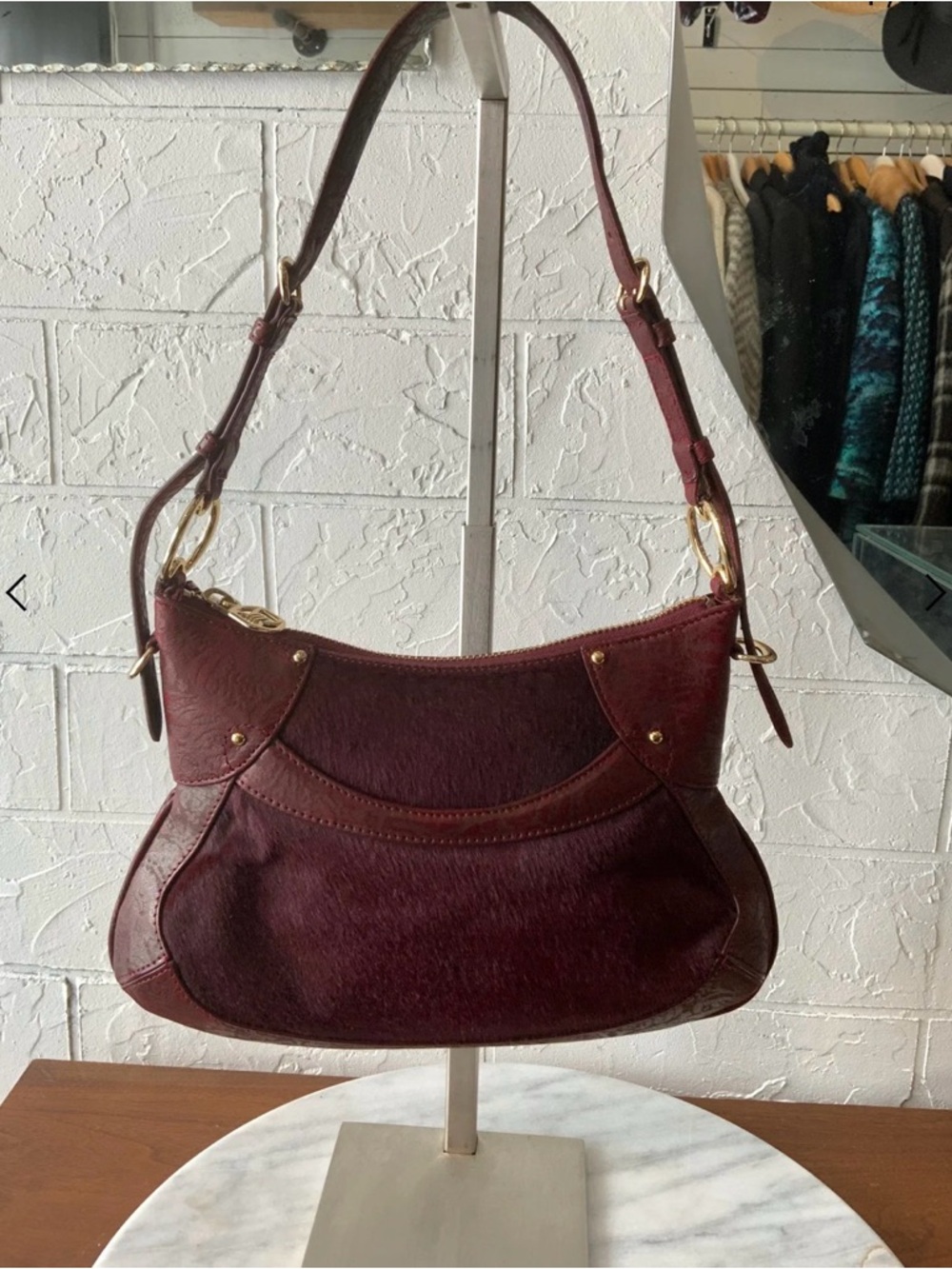 Y2K DKNY burgundy leather shoulder bag